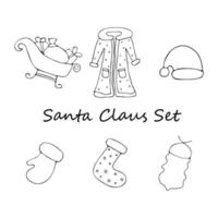 Santa Claus clothing set in the style of doodle on a white background vector