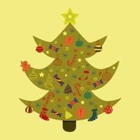 Christmas tree decorated with different toys and sweets vector