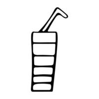 A glass of coffee with a straw black and white doodle style vector