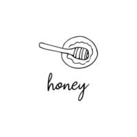 Spoon with honey in a plate in the style of doodle vector