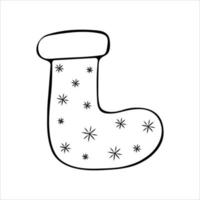 calcetín de Navidad al estilo de doodle, vector blanco y negro