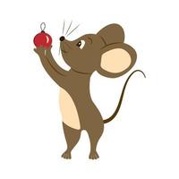 Mouse holds a glass ball on a white background vector