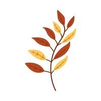 Autumn sprig with brown and yellow leaves simple vector icon illustration