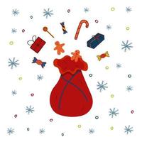 Santa Claus bag with gifts and candy vector