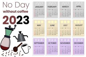 calendario para 2023, tamplate de café vector