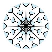 The contour image of an abstract openwork snowflake with spots in trendy blue hues. Isolate vector