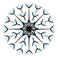 The contour image of an abstract openwork snowflake with spots in trendy blue hues. Isolate vector