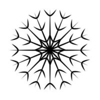 Black and white Outline drawing openwork snowflake in a minimalist style. Abstract backdrop. Isolate vector