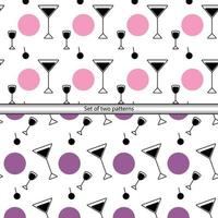 Set of 2 abstract endless patterns from glasses and spot in trendy hues. Backdrop texture. Isolate vector