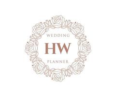 colección de logotipos de monograma de boda con letras iniciales hw, plantillas florales y minimalistas modernas dibujadas a mano para tarjetas de invitación, guardar la fecha, identidad elegante para restaurante, boutique, café en vector