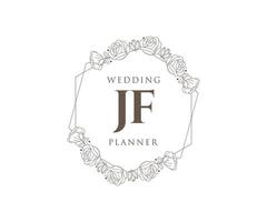 colección de logotipos de monograma de boda con letras iniciales jf, plantillas florales y minimalistas modernas dibujadas a mano para tarjetas de invitación, guardar la fecha, identidad elegante para restaurante, boutique, café en vector