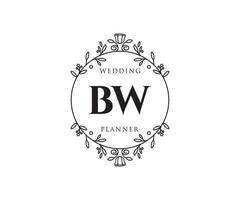 Colección de logotipos de monogramas de boda con letras iniciales bw, plantillas florales y minimalistas modernas dibujadas a mano para tarjetas de invitación, guardar la fecha, identidad elegante para restaurante, boutique, café en vector