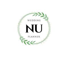 NU Initials letter Wedding monogram logos collection, hand drawn modern minimalistic and floral templates for Invitation cards, Save the Date, elegant identity for restaurant, boutique, cafe in vector