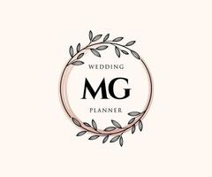 colección de logotipos de monograma de boda con letras iniciales mg, plantillas florales y minimalistas modernas dibujadas a mano para tarjetas de invitación, guardar la fecha, identidad elegante para restaurante, boutique, café en vector