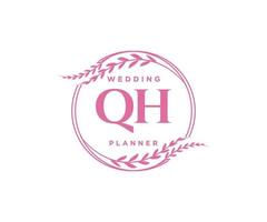 QH Initials letter Wedding monogram logos collection, hand drawn modern minimalistic and floral templates for Invitation cards, Save the Date, elegant identity for restaurant, boutique, cafe in vector