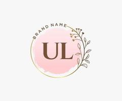 Initial UL feminine logo. Usable for Nature, Salon, Spa, Cosmetic and Beauty Logos. Flat Vector Logo Design Template Element.