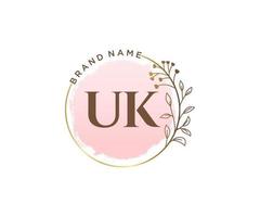 Initial UK feminine logo. Usable for Nature, Salon, Spa, Cosmetic and Beauty Logos. Flat Vector Logo Design Template Element.