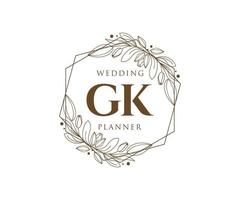 GK Initials letter Wedding monogram logos collection, hand drawn modern minimalistic and floral templates for Invitation cards, Save the Date, elegant identity for restaurant, boutique, cafe in vector