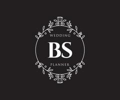 colección de logotipos de monogramas de boda con letras iniciales bs, plantillas florales y minimalistas modernas dibujadas a mano para tarjetas de invitación, guardar la fecha, identidad elegante para restaurante, boutique, café en vector