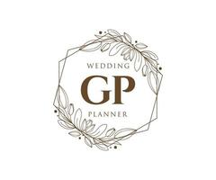 GP Initials letter Wedding monogram logos collection, hand drawn modern minimalistic and floral templates for Invitation cards, Save the Date, elegant identity for restaurant, boutique, cafe in vector