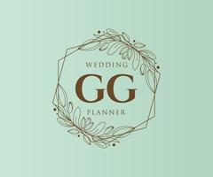 colección de logotipos de monograma de boda con letras iniciales gg, plantillas florales y minimalistas modernas dibujadas a mano para tarjetas de invitación, guardar la fecha, identidad elegante para restaurante, boutique, café en vector