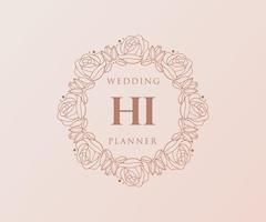 HI Initials letter Wedding monogram logos collection, hand drawn modern minimalistic and floral templates for Invitation cards, Save the Date, elegant identity for restaurant, boutique, cafe in vector