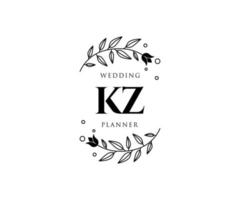 KZ Initials letter Wedding monogram logos collection, hand drawn modern minimalistic and floral templates for Invitation cards, Save the Date, elegant identity for restaurant, boutique, cafe in vector