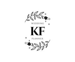 colección de logotipos de monograma de boda con letras iniciales kf, plantillas florales y minimalistas modernas dibujadas a mano para tarjetas de invitación, guardar la fecha, identidad elegante para restaurante, boutique, café en vector