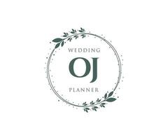 colección de logotipos de monograma de boda con letras iniciales de oj, plantillas florales y minimalistas modernas dibujadas a mano para tarjetas de invitación, guardar la fecha, identidad elegante para restaurante, boutique, café en vector