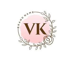 Initial VK feminine logo. Usable for Nature, Salon, Spa, Cosmetic and Beauty Logos. Flat Vector Logo Design Template Element.