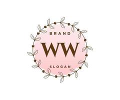 Initial WW feminine logo. Usable for Nature, Salon, Spa, Cosmetic and Beauty Logos. Flat Vector Logo Design Template Element.