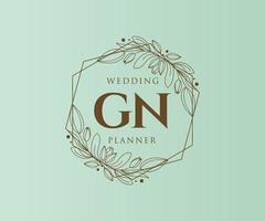 colección de logotipos de monograma de boda con letras iniciales gn, plantillas florales y minimalistas modernas dibujadas a mano para tarjetas de invitación, guardar la fecha, identidad elegante para restaurante, boutique, café en vector