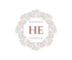 colección de logotipos de monograma de boda con letras iniciales, plantillas florales y minimalistas modernas dibujadas a mano para tarjetas de invitación, guardar la fecha, identidad elegante para restaurante, boutique, café en vector