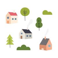 Cute house and tree in flat design illustration for design element vector