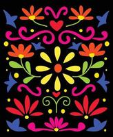 Mexican style abstract patterns with colorful floral illustrations. Traditional background design vector