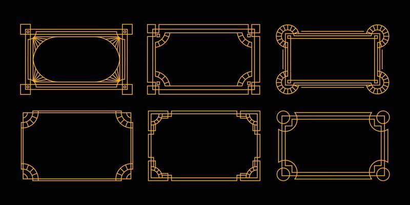 Art deco frame in golden color for classy and luxury design style. premium vintage line art for design element and ornament. Classy outline stroke for background and print decoration