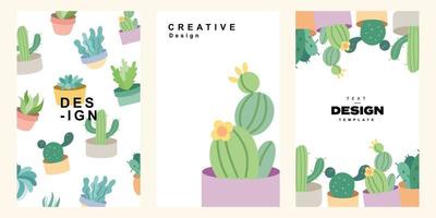 conjunto de ilustración de cactus para plantilla de póster. colección de diseño de flores en estilo lindo y moderno vector