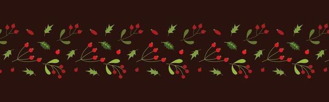 decoración de hojas y flores para el diseño de fondo de navidad. ilustración de patrón de hojas y bayas para papel tapiz vector