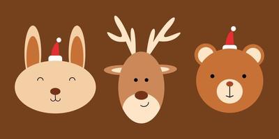 Set of cute brown animal in winter theme illustration design. Collection of rabbits, deer and bears character design vector