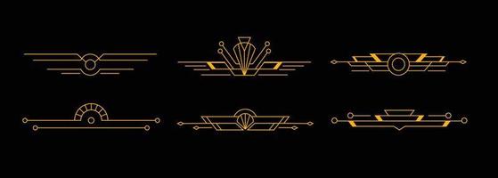 Art deco ornament set in vector illustration. Golden line art in retro classy and luxury for copy space. Premium vintage design element for tittle and text