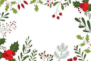 ilustración de bayas y flores para el diseño de marcos navideños. fondos naturales para carteles, espacio de copia y tarjetas de celebración de invierno vector