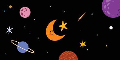 Cute moon, planet and star composition for space background design vector