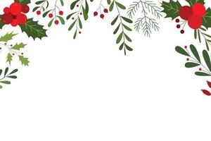 ilustración de bayas y flores para el diseño de marcos navideños. fondos naturales para carteles, espacio de copia y tarjetas de celebración de invierno vector