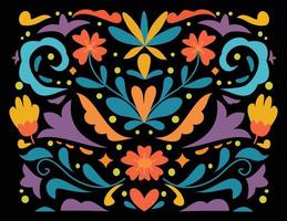 Mexican style abstract patterns with colorful floral illustrations. Traditional background design vector