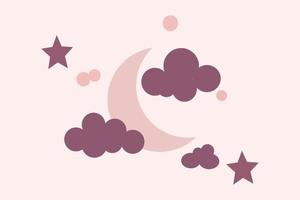 Cute cloud and moon illustration for night design element vector