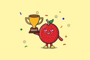 Cute Cartoon character of Lychee is holding trophy vector