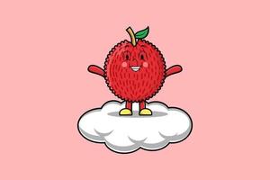 Cute cartoon Lychee character standing in cloud vector