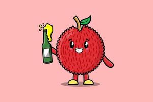 Cute cartoon character Lychee with soda bottle vector