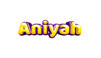 etiqueta engomada del nombre de las niñas coloridas fiesta globo cumpleaños helio aire llamativas amarillas moradas separar aniyah png