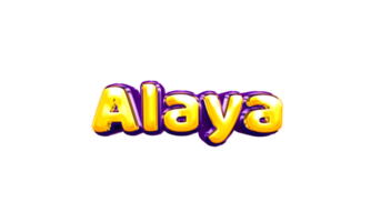 girls name sticker colorful party balloon birthday helium air shiny yellow purple cutout Alaya png